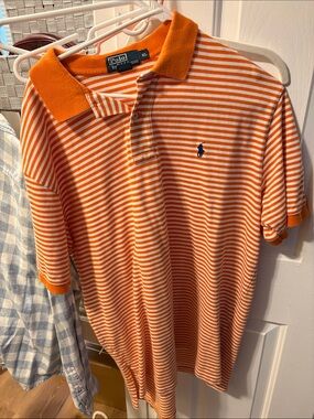 Polo by Ralph Lauren Orange & White Striped Short-Sleeve Polo